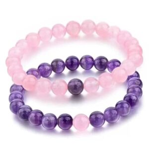 Rose Quartz and Amethyst Crystal Bracelet Set of 2