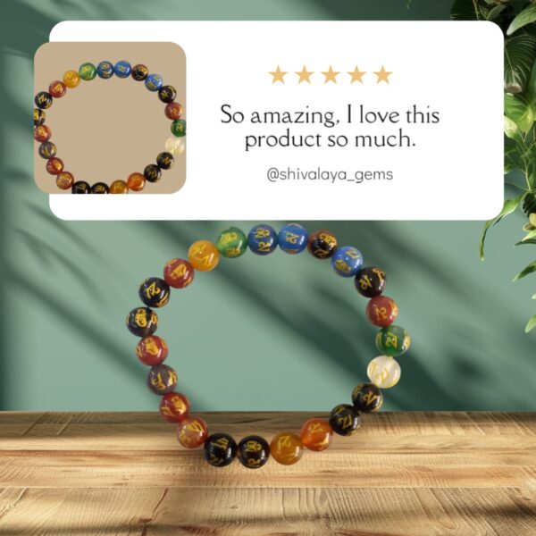 Om Mani Padma Multicolour Bracelet 8mm - Image 3