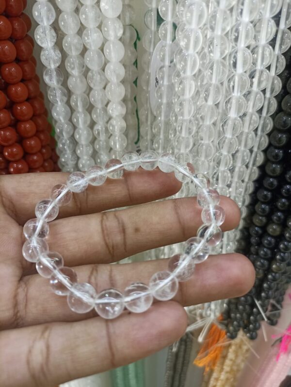 Clear Quartz Crystal Natural Stretchable Crystal Bracelet | Round Gemstone Bracelet (8mm) - Image 2