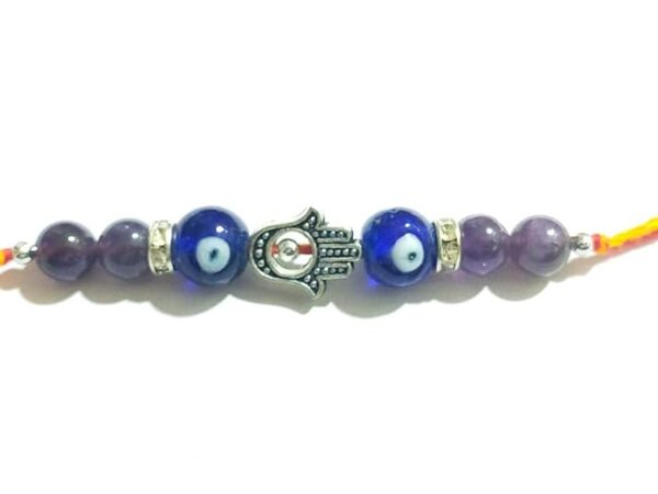 Agate Stone Amethyst, Hamsa Hand and Evil Eye Rakhi