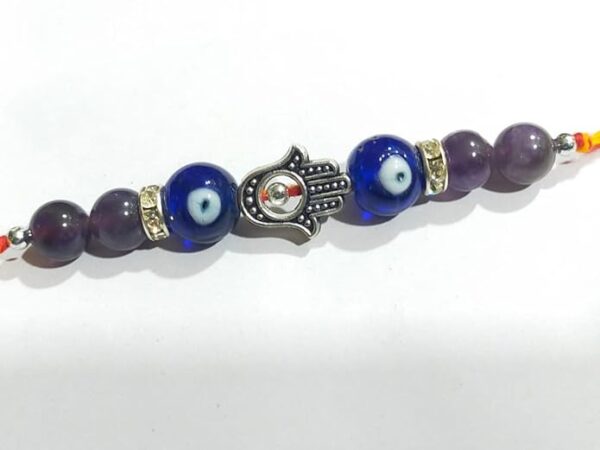 Agate Stone Amethyst, Hamsa Hand and Evil Eye Rakhi - Image 3