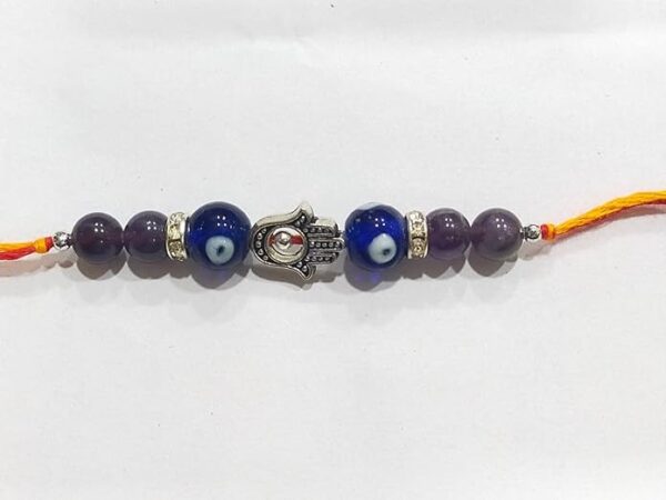 Agate Stone Amethyst, Hamsa Hand and Evil Eye Rakhi - Image 2