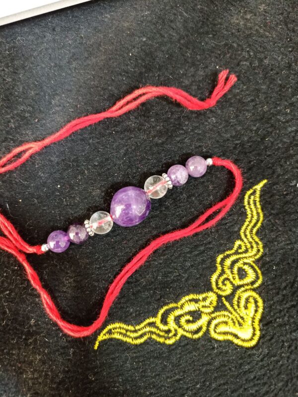 Natural Amethyst Round Shape Stone Rakhi | Agate Rakhi - Image 3