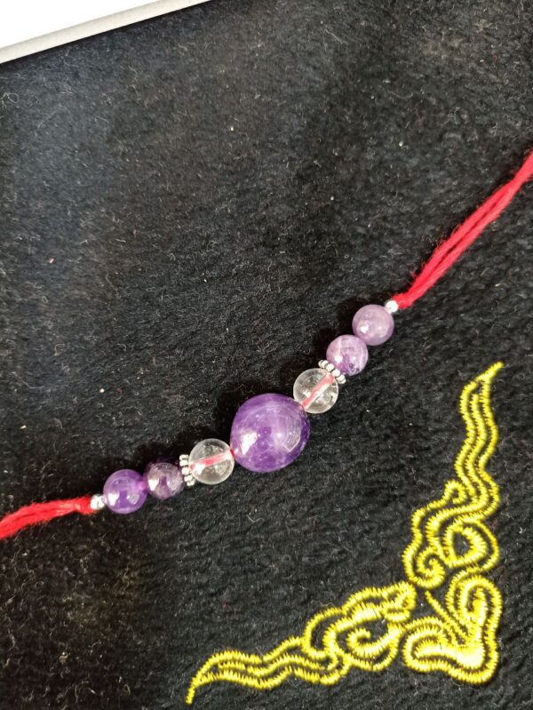 Natural Amethyst Round Shape Stone Rakhi | Agate Rakhi - Image 2