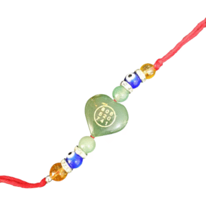 Green Jade Stone Money Switch Word Zibu Heart Shape Symbol and Evil Eye Rakhi |Green Aventurine and Evil Eye Agate Rakhi