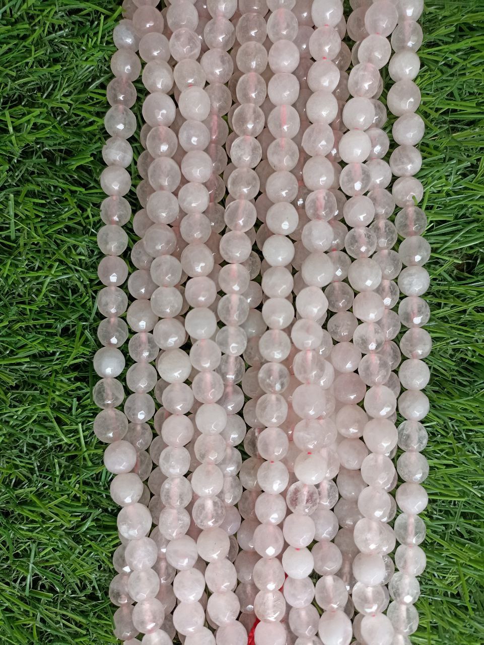 Original Rose Quartz Round Beads String | Rose Quartz Original (Natural) (8mm Diamond Cut Faceted) - Image 2