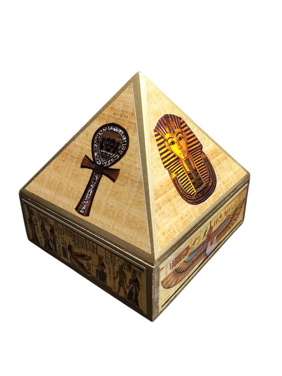 Wooden Egyptian Wish Box Symbol Pyramid | Egyptian Fengshui Wish Box with Mirror Inside 4 Inch