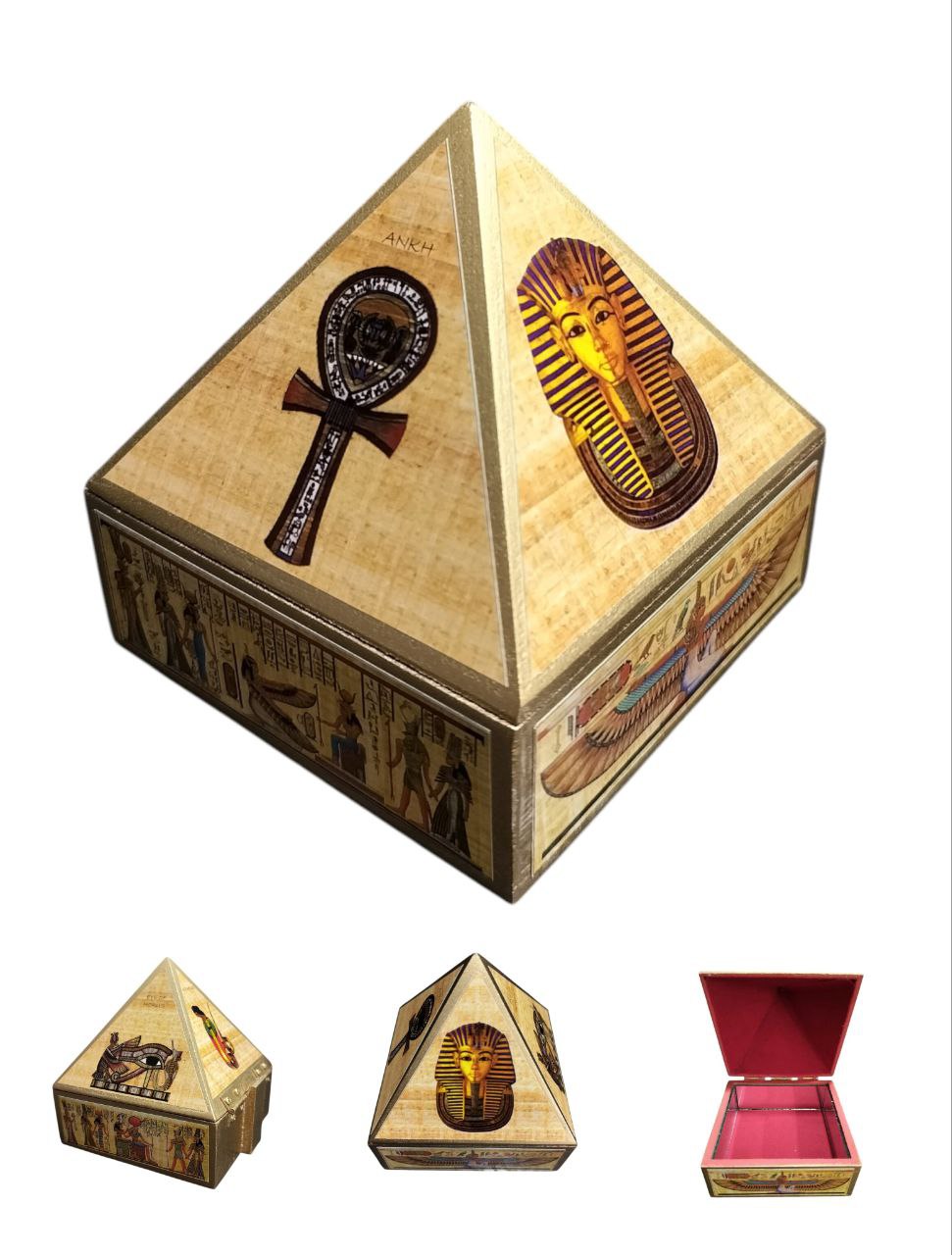 Wooden Egyptian Wish Box Symbol Pyramid | Egyptian Fengshui Wish Box with Mirror Inside 4 Inch - Image 5