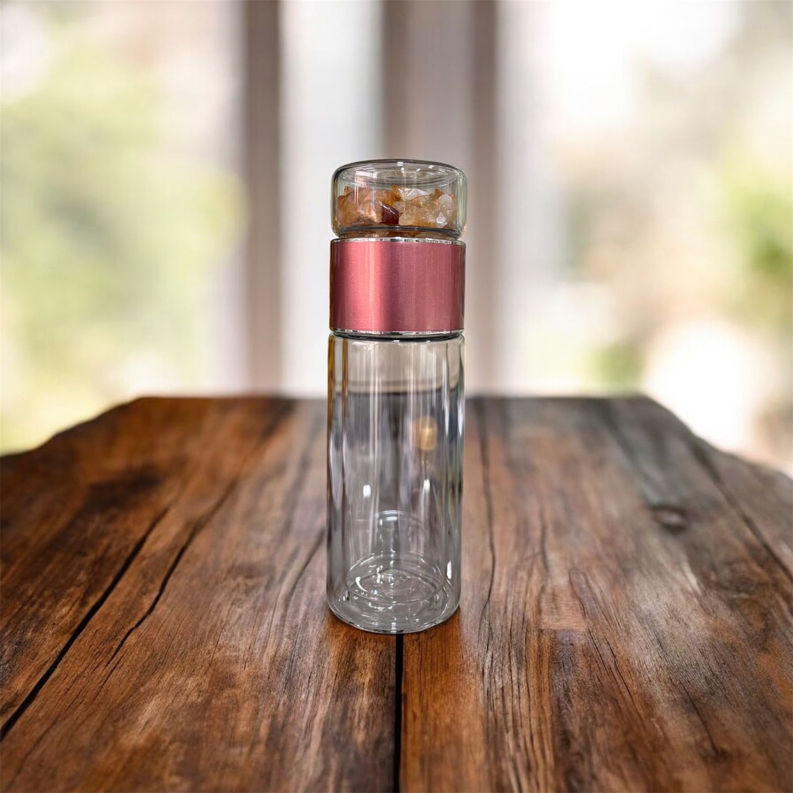 Citrine Crystal Double Wall Glass Water Bottle | Natural Citrine Stone Infuser Bottle | Leakproof Glass Bottle for Daily Use (21 cm x 6.5 cm) - Image 4