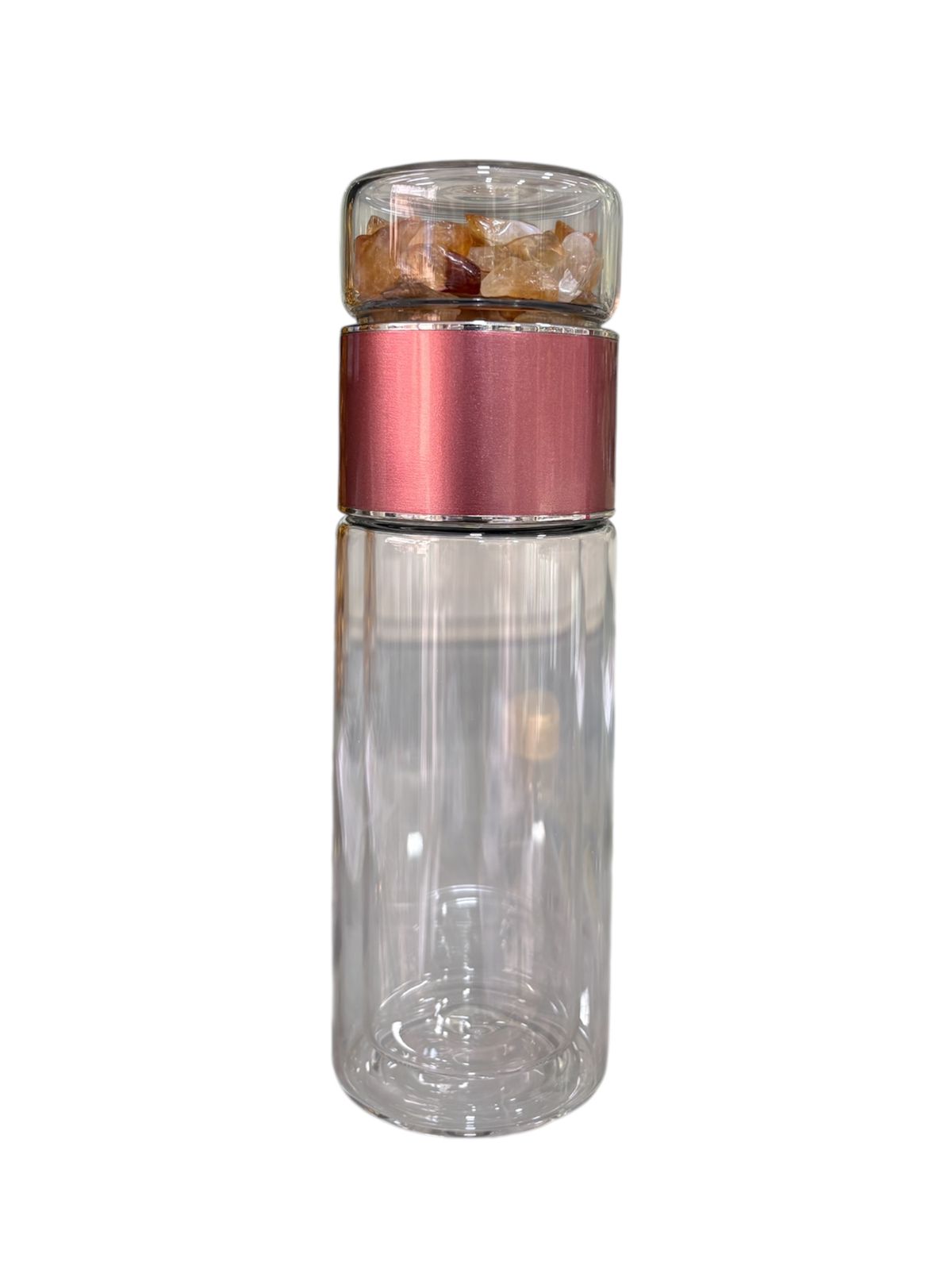 Citrine Crystal Double Wall Glass Water Bottle | Natural Citrine Stone Infuser Bottle | Leakproof Glass Bottle for Daily Use (21 cm x 6.5 cm)