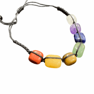 Adjustable 7 Chakra Polished gemstone Tumble bracelet | Multicolor Gemstone Beads on Black Thread