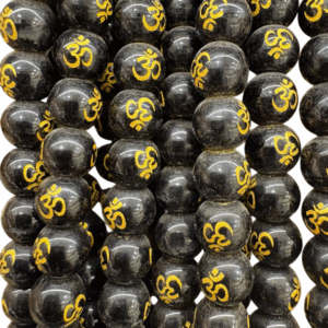 Black Beads with Golden Om Design Gemstone Round Beads for Jewelry Making